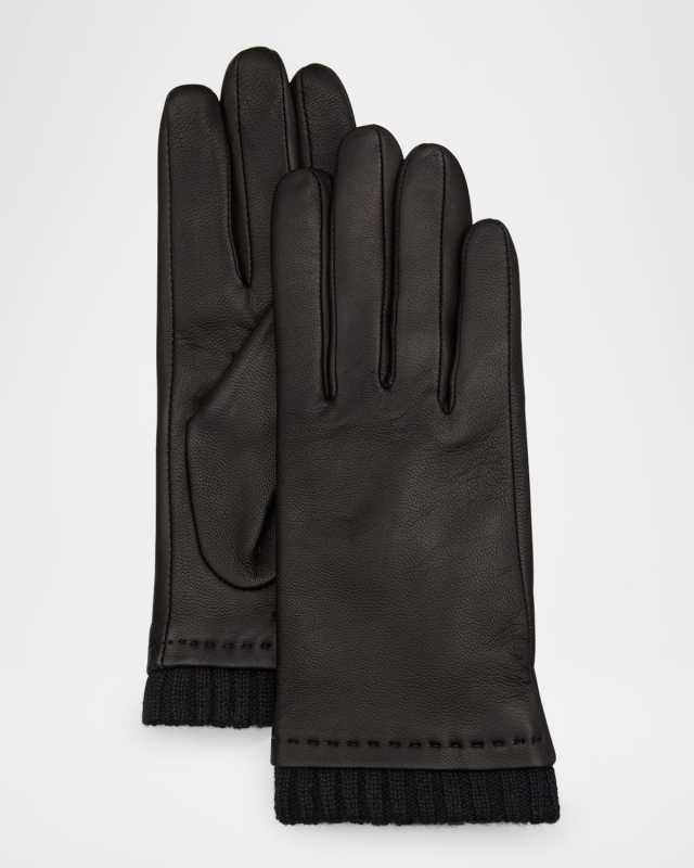 Leather Cashmere-Lined Gloves